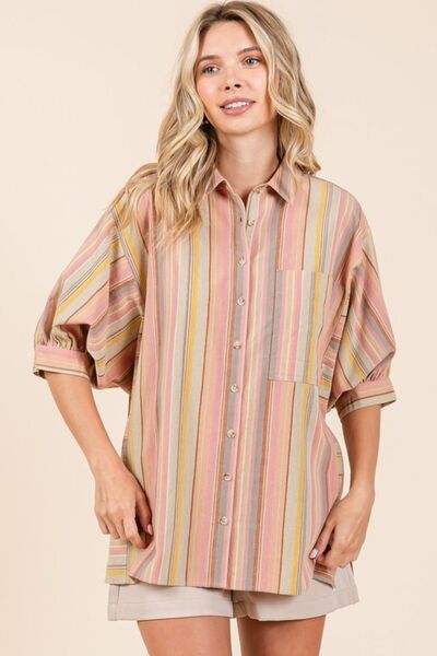 Mittoshop Striped Shirt Multicolor Bubble Half Sleeve Button Down Top 37d8ea61-8a88-49a5-a7be-5600aa05e5e6-Min Trendsi