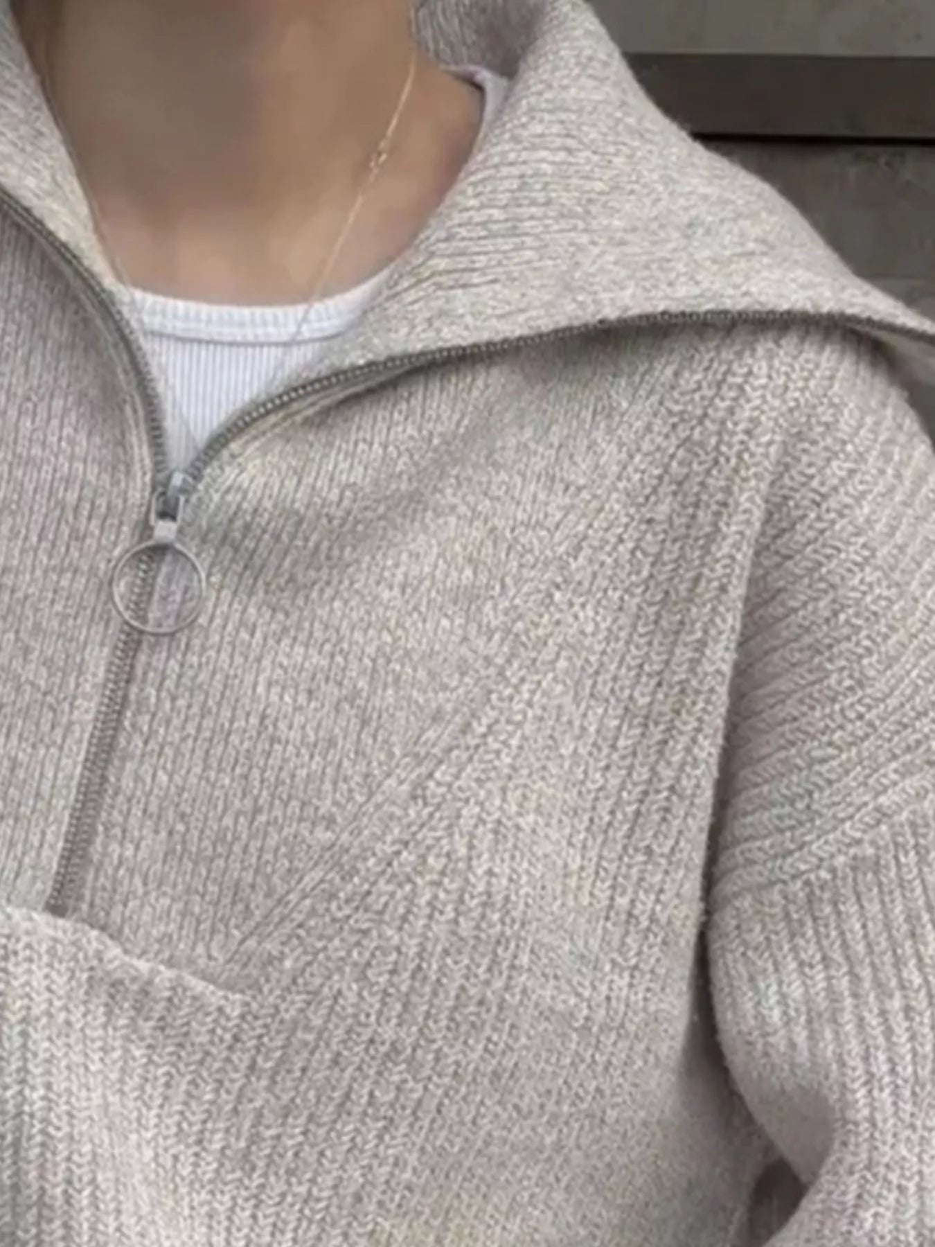 Women's Sweater Half Zip Dropped Shoulder Knit Loose Pullover 37e0920b-aa95-4da6-8645-ae5bda93c86c-Max-Origin Trendsi