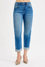 RISEN Women's Jeans Boyfriend Fit Ankle High Rise Raw Hem Denim 37e72c8509a24f3785e60be2dc4428a3-Max-Origin Trendsi