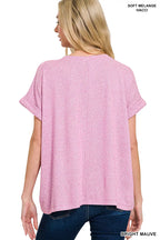 Zenana T-shirt Soft Melange Hacci Bright MauveShort Sleeve Round Neck Top 37ef2dd9-2a0b-4690-a3f0-889fed2602cb-Max-Origin Trendsi
