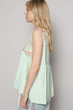 POL Top V-Neck Sleeveless Lace Detail Frill Floral Ruffle Blouse 37f1735e-2408-4ec0-91ac-dc70887cebce-Max Trendsi