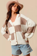 SO ME Checkered Button Front Ribbed Sweater Cardigan 38031355ea774f45865a88ecd999dd9f-Max-Origin Trendsi