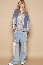 POL Waffle Knit Women Top Dusty Blue Floral Cotton Blend Long Sleeve Oversized 3804daee-0bf8-4d94-8e49-731c0917e8d6-Max Trendsi