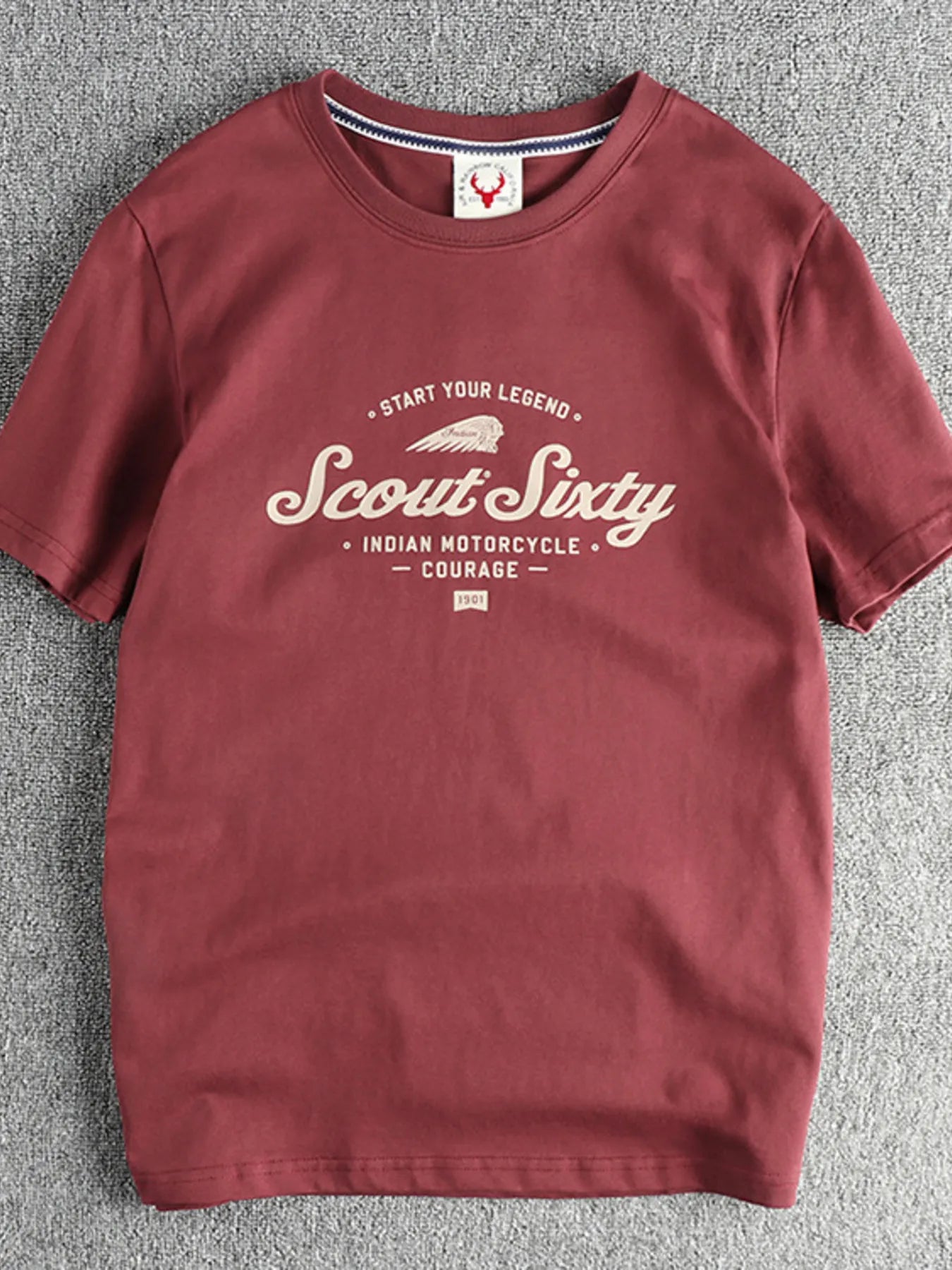 Men's T-Shirt Cotton Blend Graphic Round Neck Short Sleeve Top Tees Burgundy 3805d8eb542b47e8a667e157062ab547-Max-Origin Trendsi