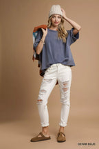 Umgee Womens T-shirt Denim Blue Mineral Wash Round Neck Top Short Sleeve 380ed02d-0dfb-494b-9676-e2a2c8e19e2b-Max-Origin Trendsi
