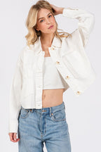 Bytos USA Denim Jacket white Cropped Women Cotton with Patch Pockets 38246216-31d2-4574-8763-364111581b75-Max Trendsi