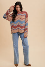 Women's Sweater Annie Wear Rose Multi Color Zig-Zag Round Neck Long Sleeve 382cb604-e3eb-41e3-8ab3-7ae27938bcf1-Max Trendsi