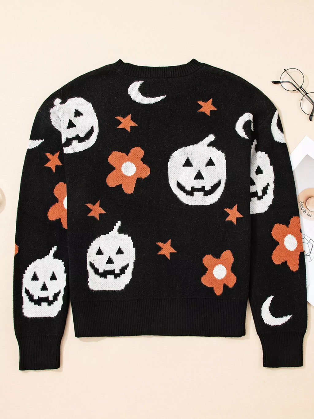 Halloween Women's Sweater Black Gothic Pattern Long Sleeve Knit Pullover 3836cf8f1345469d974f10b39039cc51-Max-Origin Trendsi