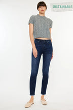 Kancan Women's Jeans High-Rise Slim Fit Raw Hem Ankle Dark Washed 38495e0e82044b3f996d086d386a5169-Max-Origin Trendsi