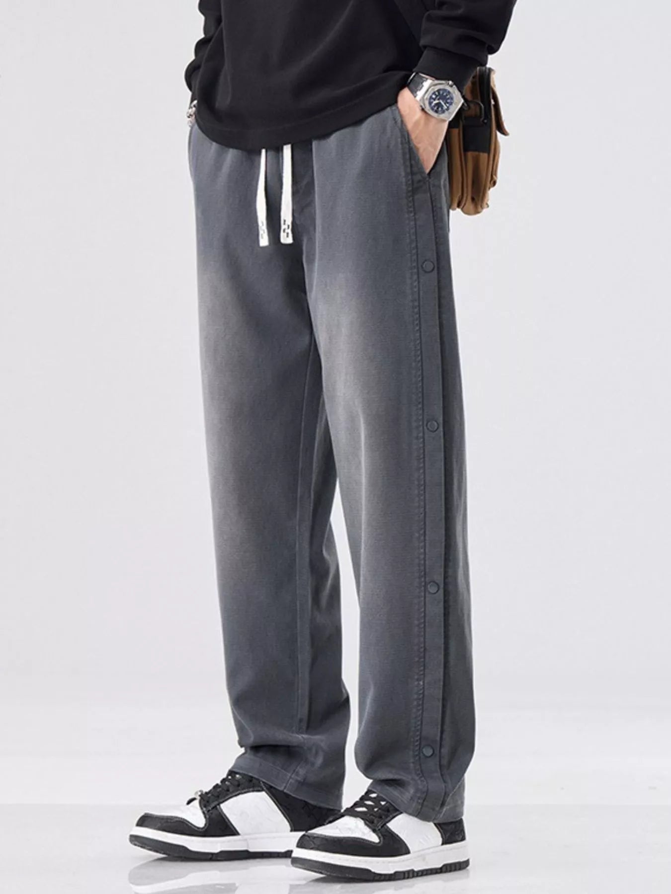 Men's Wide Leg Pants Drawstring Waist Washed Plus Sizes M-4XL Gray