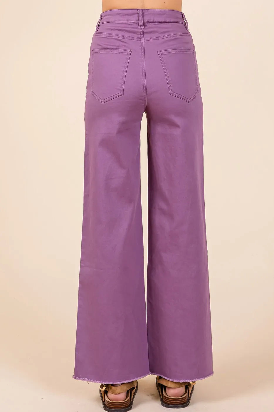 Mittoshop Wide Leg Pants Plum Twill High Waisted Button Fly Raw Hem 3890dc3d0d66472bb1dec7e831f95b73-Max-Origin Trendsi