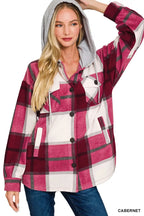 Zenana Plaid Drawstring Hooded Fleece Shacket 38a6278daab14bad85bdd47b95b3a41b-Max-Origin Trendsi