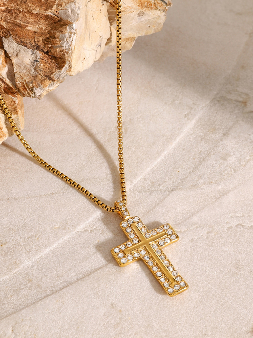 18K Gold-Plated Necklace Cross Inlaid Zircon Gold Women Chain Jewelry Gold One Size 38adc5a3-22d1-4662-bc63-7598cda6195e-Max Trendsi