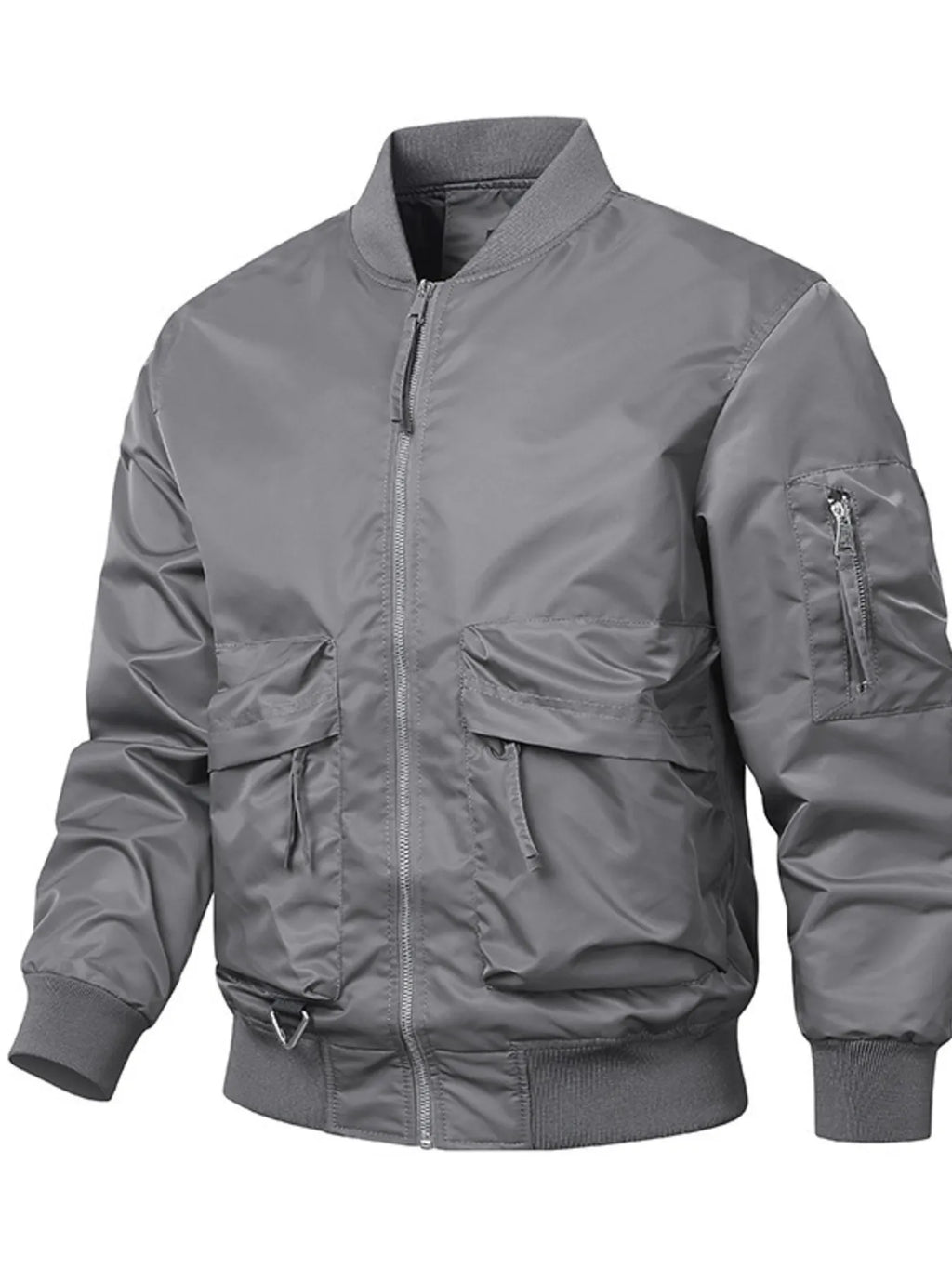 Men's Bomber Jacket Zip Up Long Sleeve Pocketed Outwear M-4XL Gray 38bf17242a5d4cd7b4215cbe68016b17-Max-Origin Trendsi
