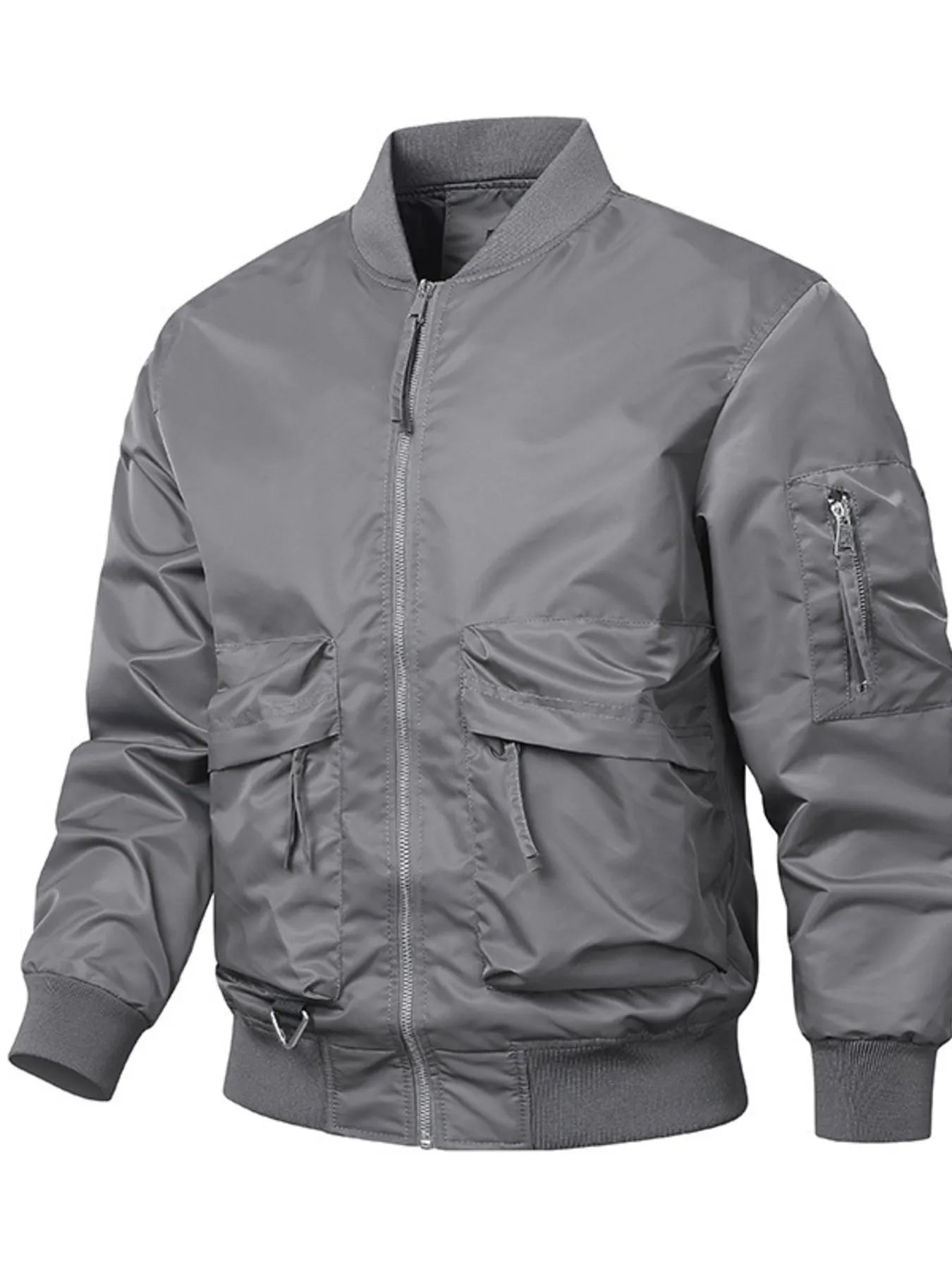 Men's Bomber Jacket Zip Up Long Sleeve Pocketed Outwear M-4XL Gray 38bf17242a5d4cd7b4215cbe68016b17-Max-Origin Trendsi