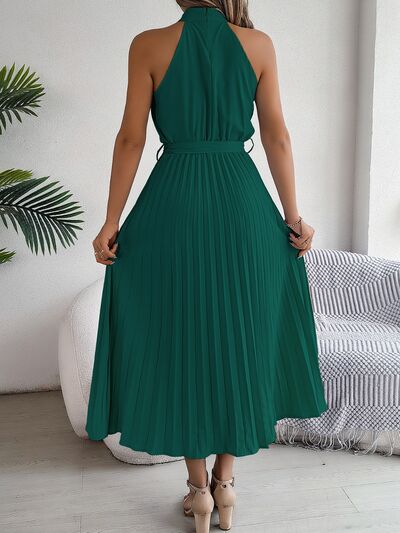 Pleated Midi Dress Grecian Neck Tie Waist Belted Halter Sleeveless 38c04a1d-cd5f-4929-b3ab-ddfd9c9bc201-Min Trendsi