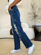 Denim Pants Judy Blue Plus Size Mid Rise Distressed Raw Hem Jeans 38c0eb98-8516-4dc8-9a03-7150bc906995-Max Trendsi