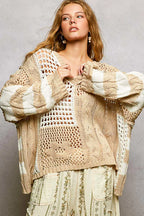 POL Knit Top Beige Color-Blocked Stripe Pattern with Twisted Weave Sweater 38ca861b-0873-4e58-81ae-aee15f2c9dff-Max-Origin Trendsi