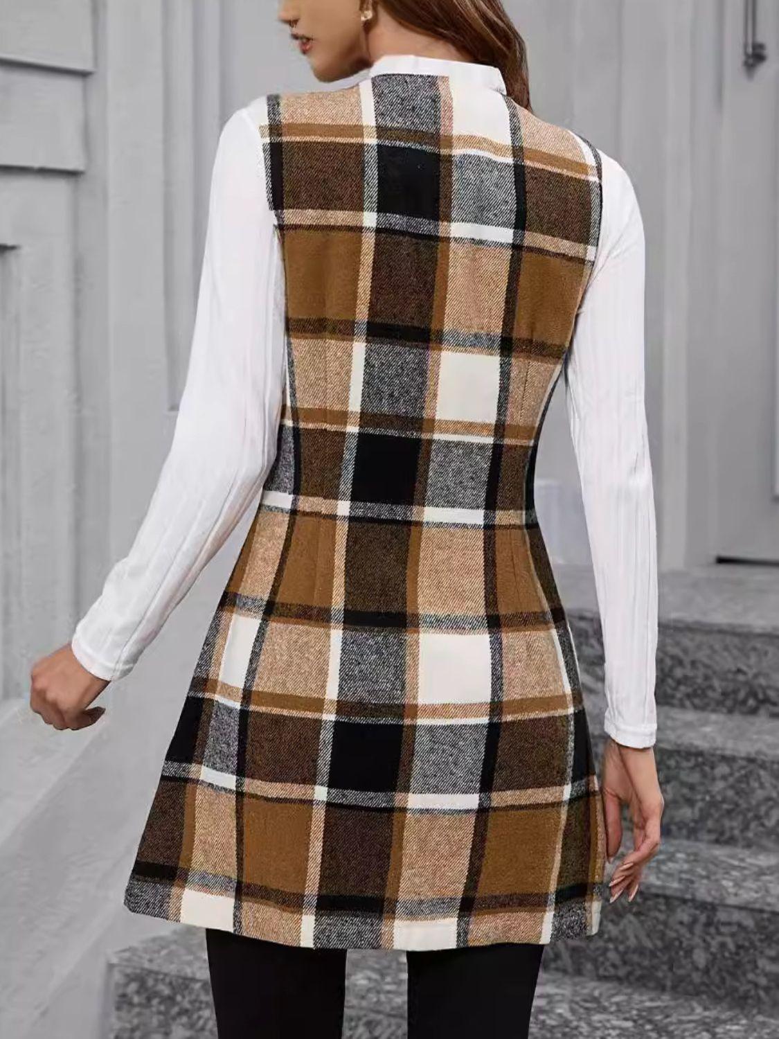 Vest Coat Plaid V-Neck Sleeveless Buttoned Outwear 38dc4c81-4f5d-4f76-86df-0170870289ad-Max Trendsi