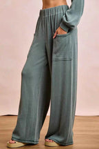 BiBi Outfit Set Dark Sage Cord Rib Contrast Stitching V-Neck Top and Pants 38dffeea57c144979c48f5b13a456b6b-Max-Origin Trendsi