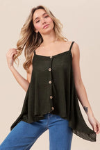 BiBi Cami Top Popcorn Waffle Black Knit with Buttoned Front Oversized 38eb4b1ec1c2430ba48d2f7e7d3c7ecc-Max-Origin Trendsi