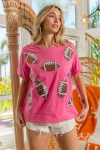 BiBi Women's Cotton T-shirt Game Day Sequins Patched Half Sleeves Top 391343ec2e3545959cdce781336b0538-Max-Origin Trendsi