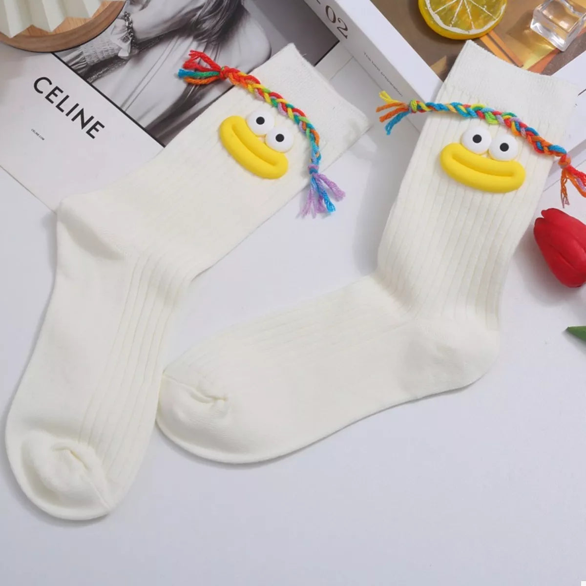 Women's Crew Socks Cotton Cartoon Ribbed Knit Funny White B One Size 391f28ad-f2e9-4748-b4b1-e9d56da26d3f-Max-Origin Trendsi