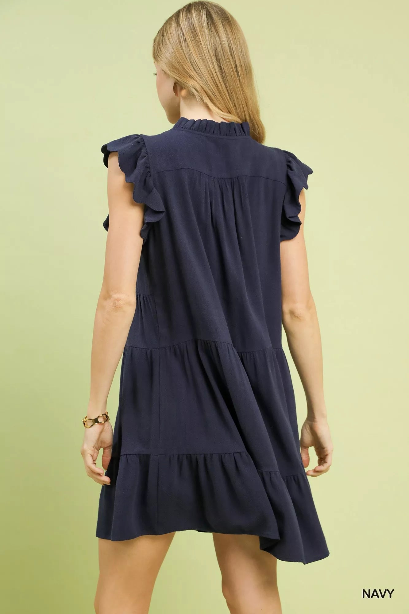 Umgee Mini Baby Doll Dress Linen Tiered Navy Ruffled Short Sleeve 39234fb1-da9c-45e0-960c-4be5fc8b99b3-Max-Origin Trendsi