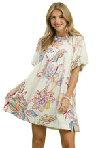 Umgee Boho Floral Print Mini Dress with Pockets
