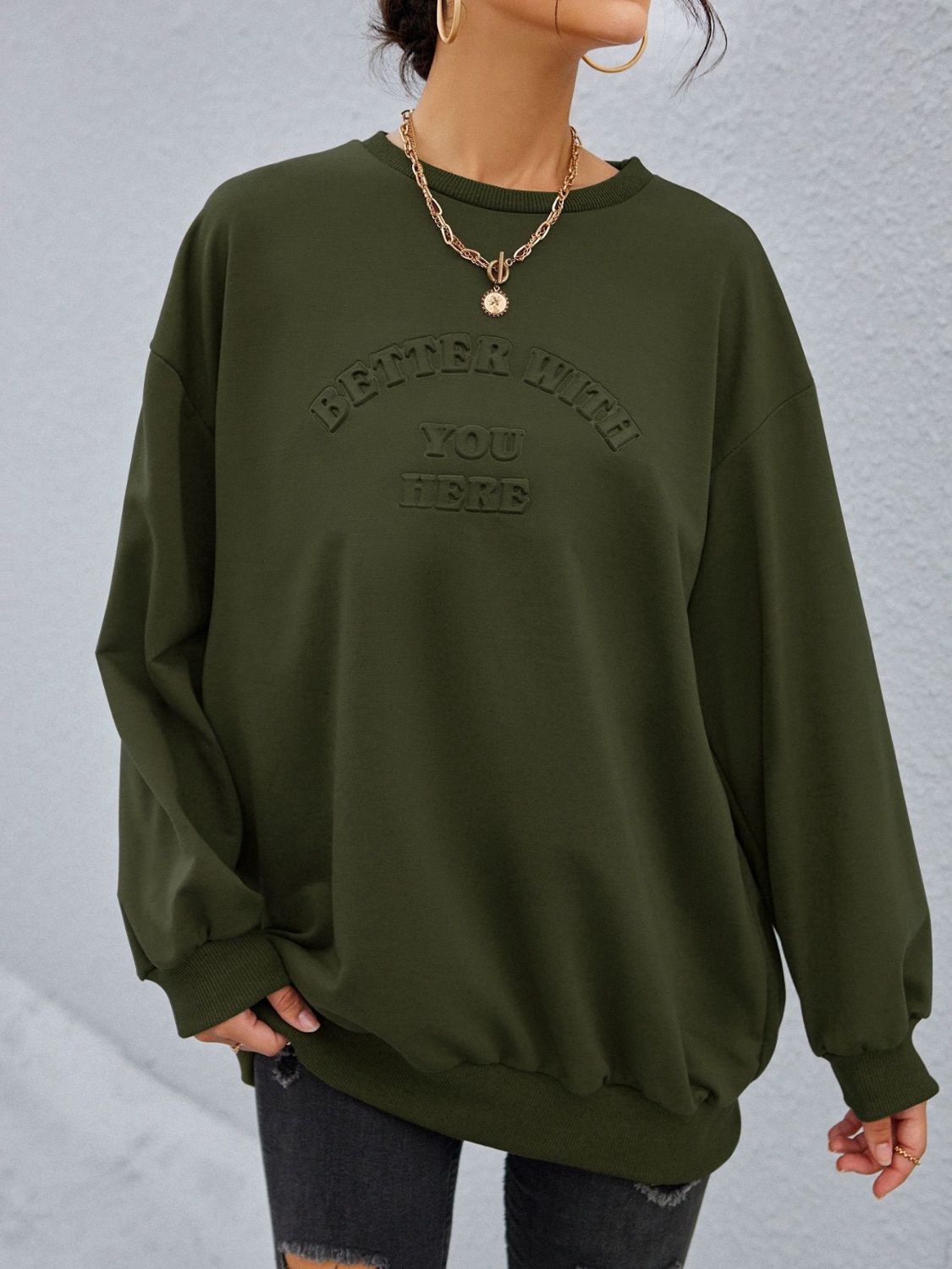 Women Sweatshirt Stereoscopic Letter Round Neck Long Sleeve Oversize Black Forest 395cb871-a9c8-41f7-adc3-30d6b09ebd4c-Max Trendsi