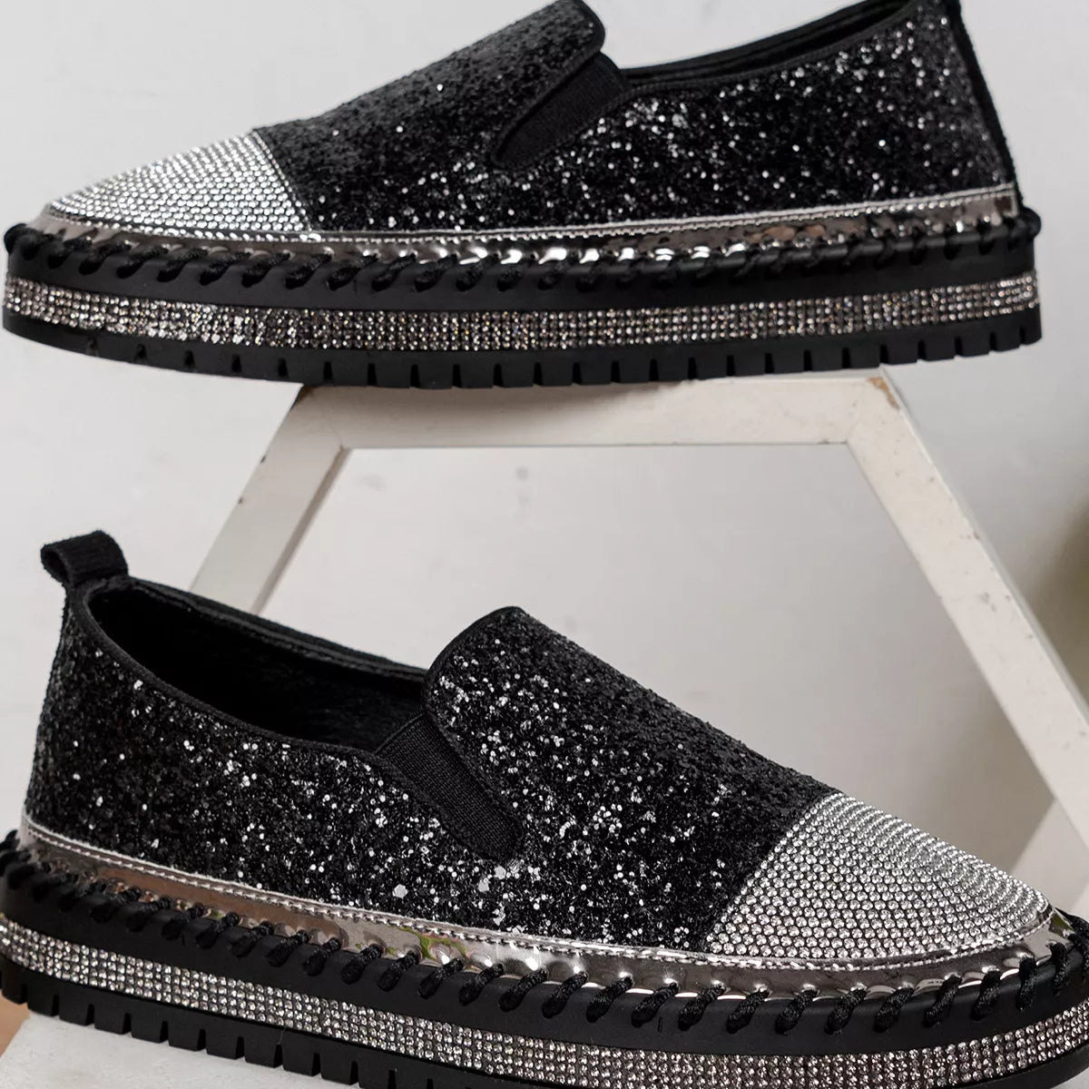 Rhinestone Sequin Round Toe Platform Loafers 395e639538e84065a9a592ee0520ac2f-Max-Origin Trendsi