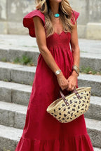 Maxi Dress Ruffle Red Smocked Tiered Cap Short Sleeve Sleeve High Waist 395fefaa-62e5-4d86-b7e0-ae3dc5df2994-Max Trendsi