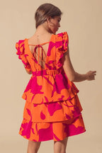 SO ME Floral Dress V Neck Layered with Elasticized Waist Short Cap Sleeve 39658941f8dd49c4aea0d60166fc9f17-Max-Origin Trendsi