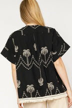 Umgee Kimono Black Floral Embroidered Open Front Fringe Women's Top 397d2329-591d-4f73-b278-17c8b4359639-Max-Origin Trendsi