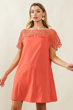 BiBi Dress Crochet Lace Yoke Detailed Wrinkled Short Sleeve 3992d1e63e6946a681a4d55b650ed536-Max-Origin Trendsi