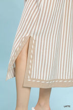 Umgee Midi Dress Latte Coastal Stripe with Side Slit Buttoned Short Sleeve 39a8d654-6b76-458c-bc2e-0fcac42d8f4c-Max-Origin Trendsi