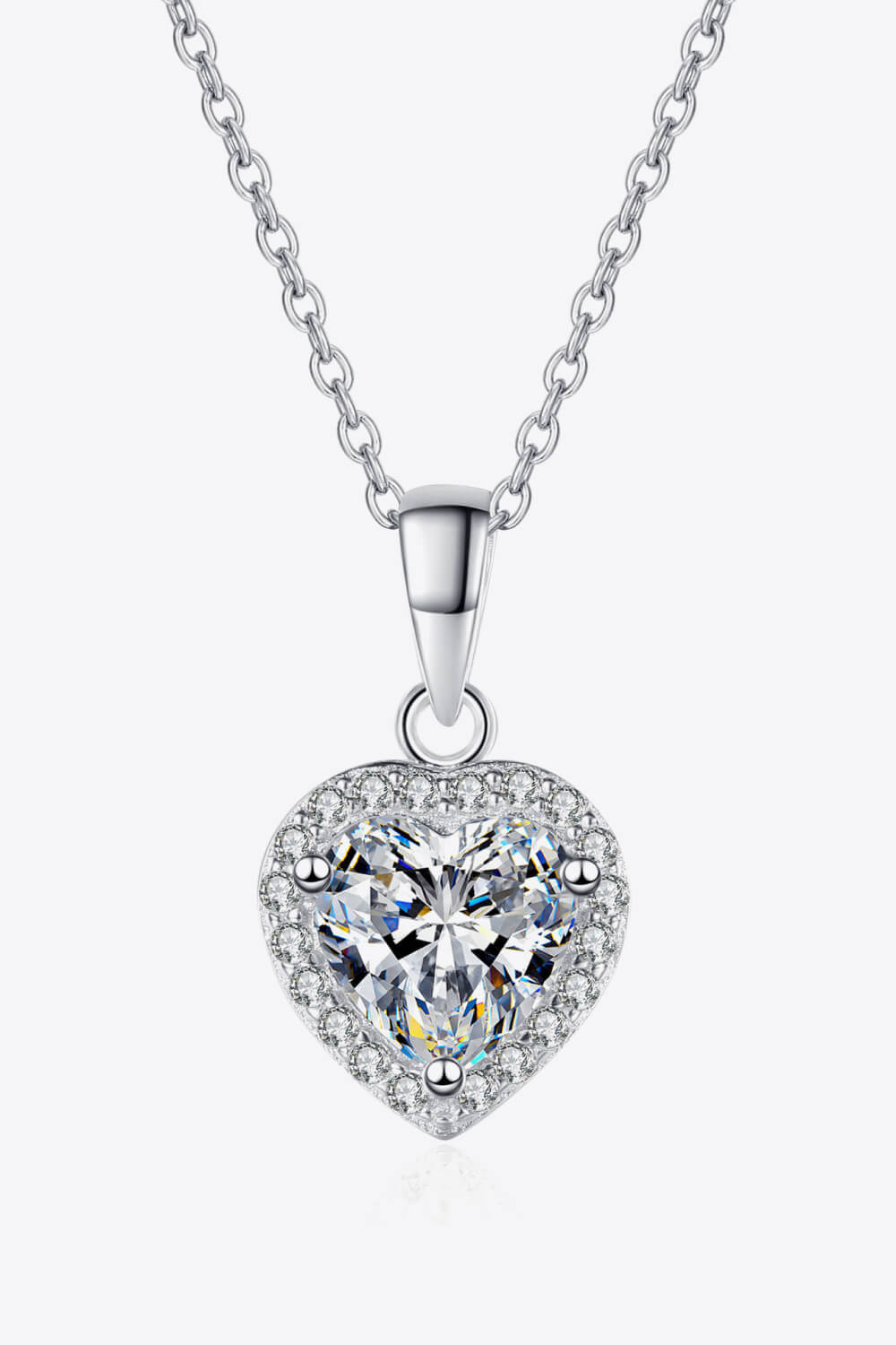 1 Carat Moissanite Zircon Heart Pendant Chain Necklace 925 sterling silver