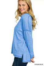 Zenana Womens Blouse Ocean Blue Soft Melange Hacci Exposed Seam Hi-low Tee 39b186992a834d5cab7359eeca44c80a-Max-Origin Trendsi
