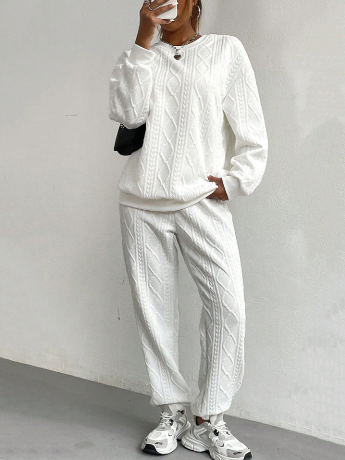 Women’s Set Sweatshirt Textured Diamond Long Sleeve Top And Pants 2 Pcs 39b670e8-eba9-4fc5-9af1-0684d780c4a0-Max Trendsi