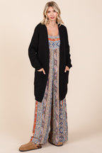 Mittoshop Black Cardigan Waffle-Knit Open Long Sleeve Longline Pocketed 39cb9c86-683b-4080-b3bb-734b86a6fa40-Max Trendsi