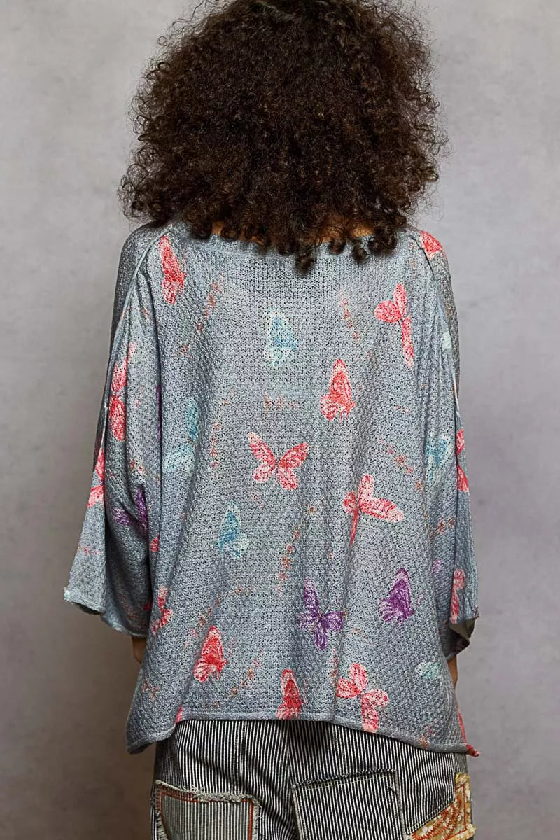 POL Butterflies Knit Top Gray Round Neck with Outseam Rolling Edge 39d32576-4d81-4de2-8218-c862b7143bf1-Max-Origin Trendsi