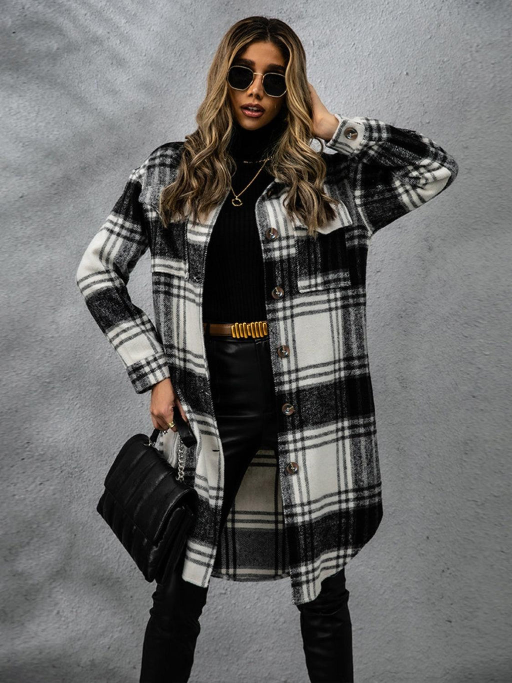 Plaid Coat Collared Neck Long Sleeve Pocketed Outwear 39f45ceb-229a-43d2-826e-f00f4b41a4f5-Max Trendsi