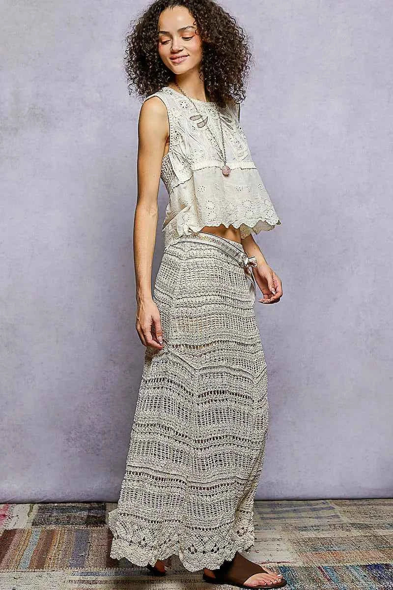 POL Boho Crochet Knit Maxi Skirt