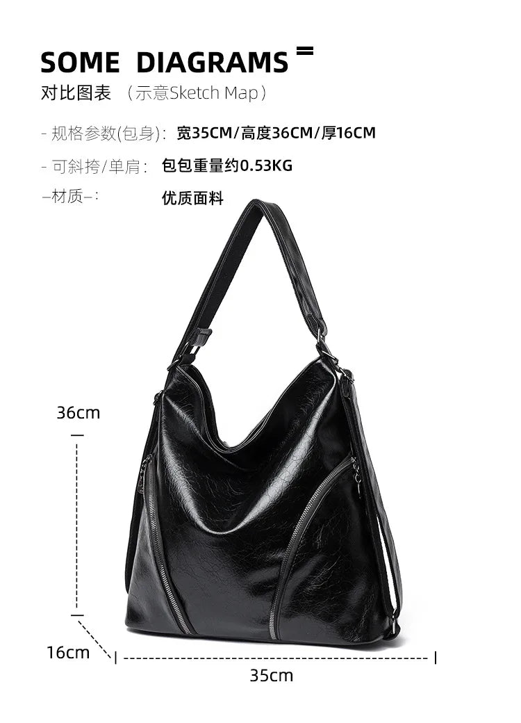 Women's Casual Tote Handbags Pu Leather Zipper Outer Pockets Backpack Crossbody