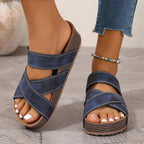 Casual Thick Bottom Platform Sandals Women's Summer Fashion Cross Strap Flat