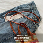 Straw Woven Mini Crossbody Bag Colrorful Striped Boho Casual Beach Zip Purse