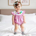 Baby Girls Rompers Ice Cream Embroidery Plaid Stripe Round Neck Fly Sleeve 0-18M