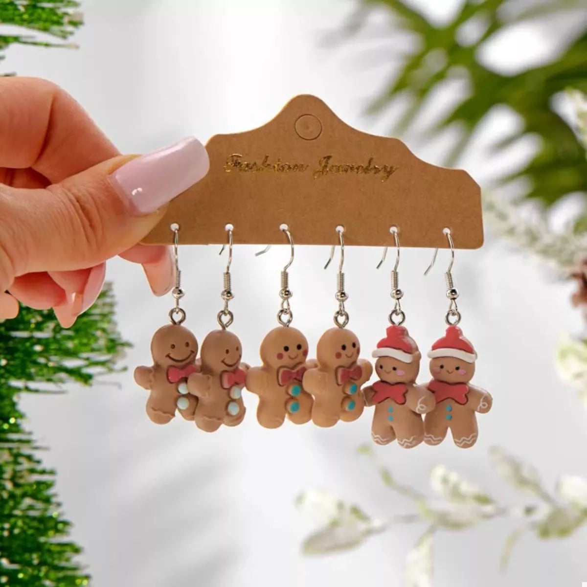 3 Piece Christmas Drop Earrings Gingerbread Man Alloy Resin Jewelery 