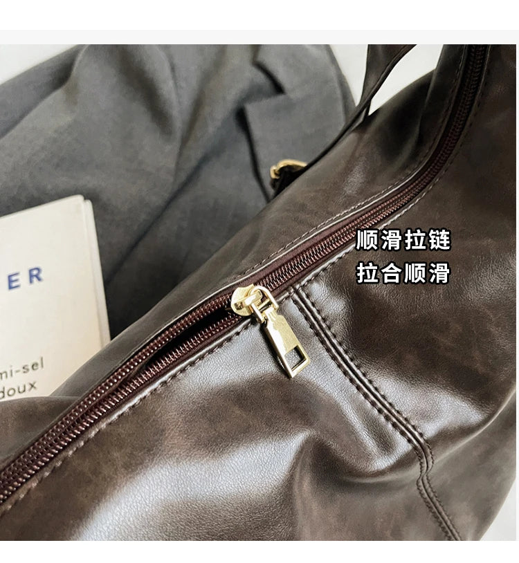 Women's Casual Large Hobo Shoulder Bag Vintage Style Zipper Handbags