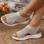 Platform Sandals Women's Hollow out Breathable Mesh Open-Toe Mid-Heel Sandals